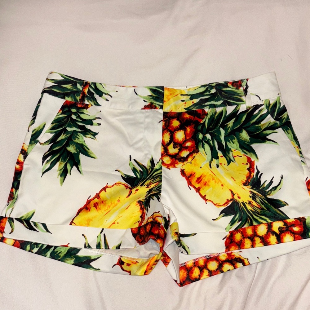 Fashion Nova Pineapple Print High Waist Shorts - White and Yellow
